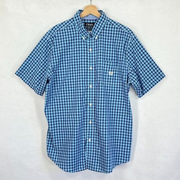Chaps Men's Button Down Shirt Checked Short Sleeve Preppy Academia Grandpa XL - Picture 1 of 5